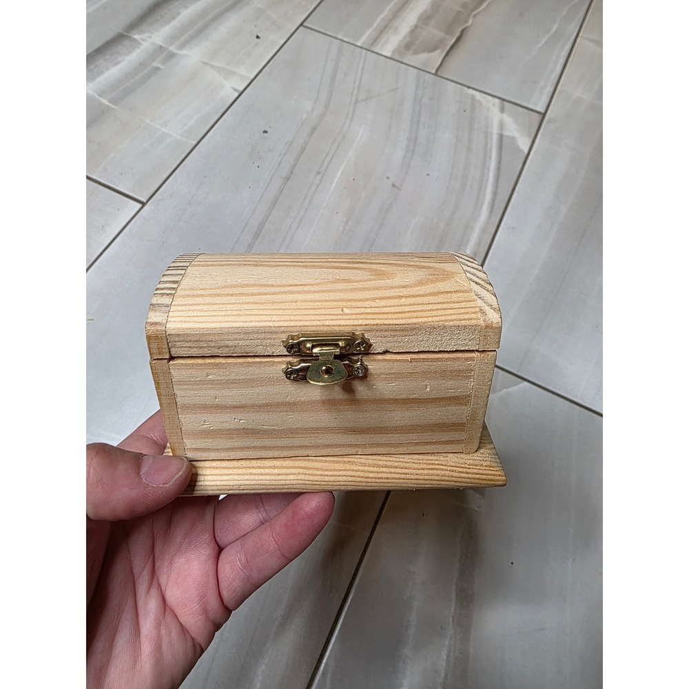 Unfinished Wood Treasure Chest Small Jewelry‎ Box Craft Storage Gold Latch E2